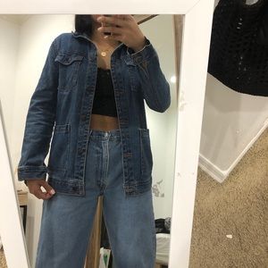 Long dark blue denim jacket